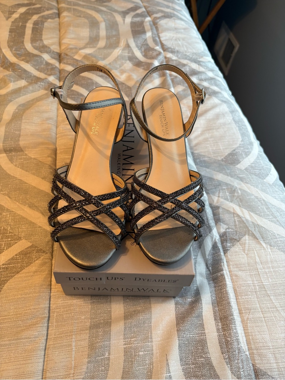 Benjamin Walk Women's Strappy Glitter Ankle‑Strap Heels in Gunmetal